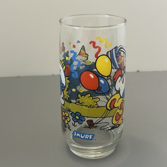 Smurf Clumsy and Harmony Collector Glass/Tumbler 1983 Peyo Vintage 6” Lot of 2 - Picture 4 of 11